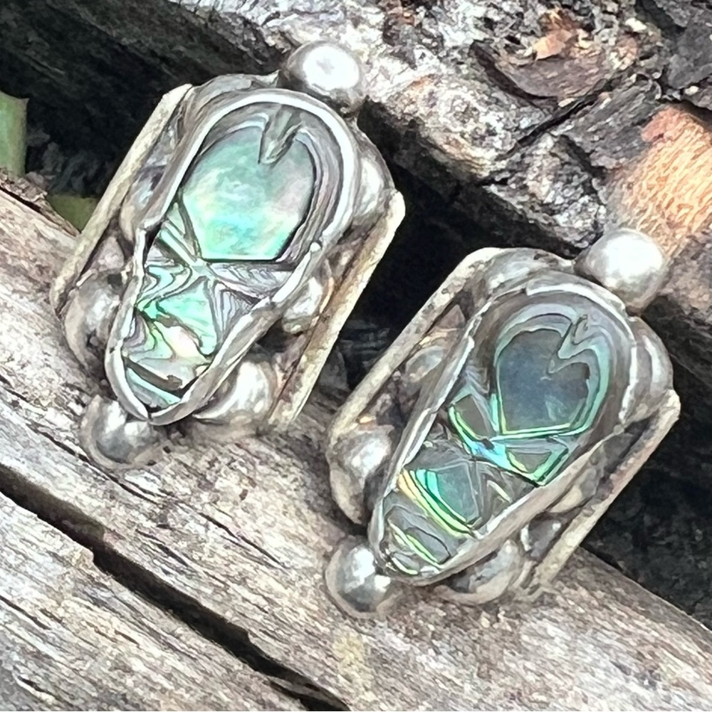Vintage Taxco Mexico Sterling Silver Abalone Screw-Back Earrings – Stamped 925 - Picture 8 of 10